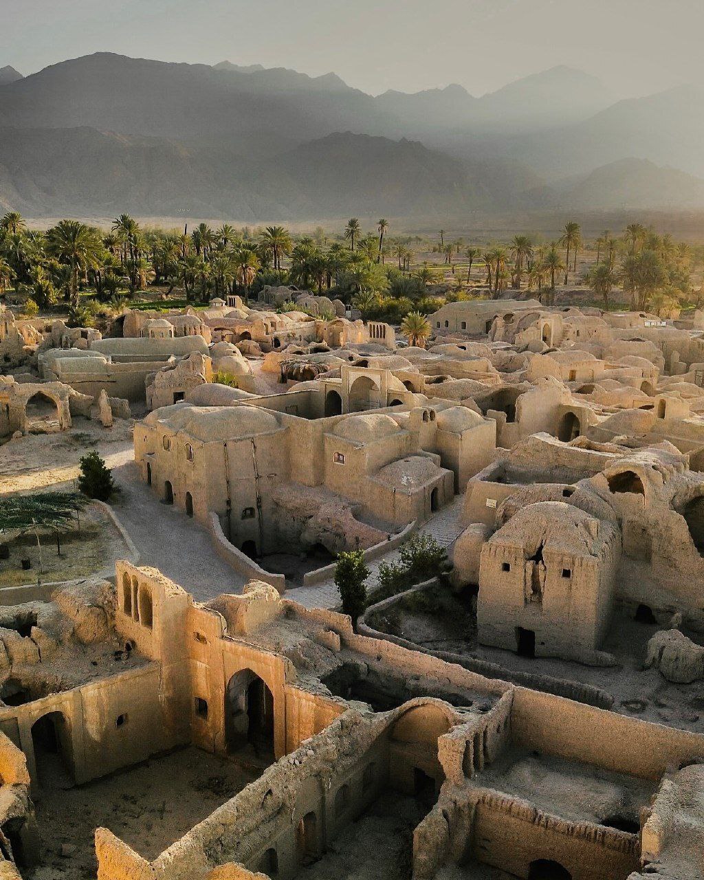 Tabas Geopark mud-brick village at dusk